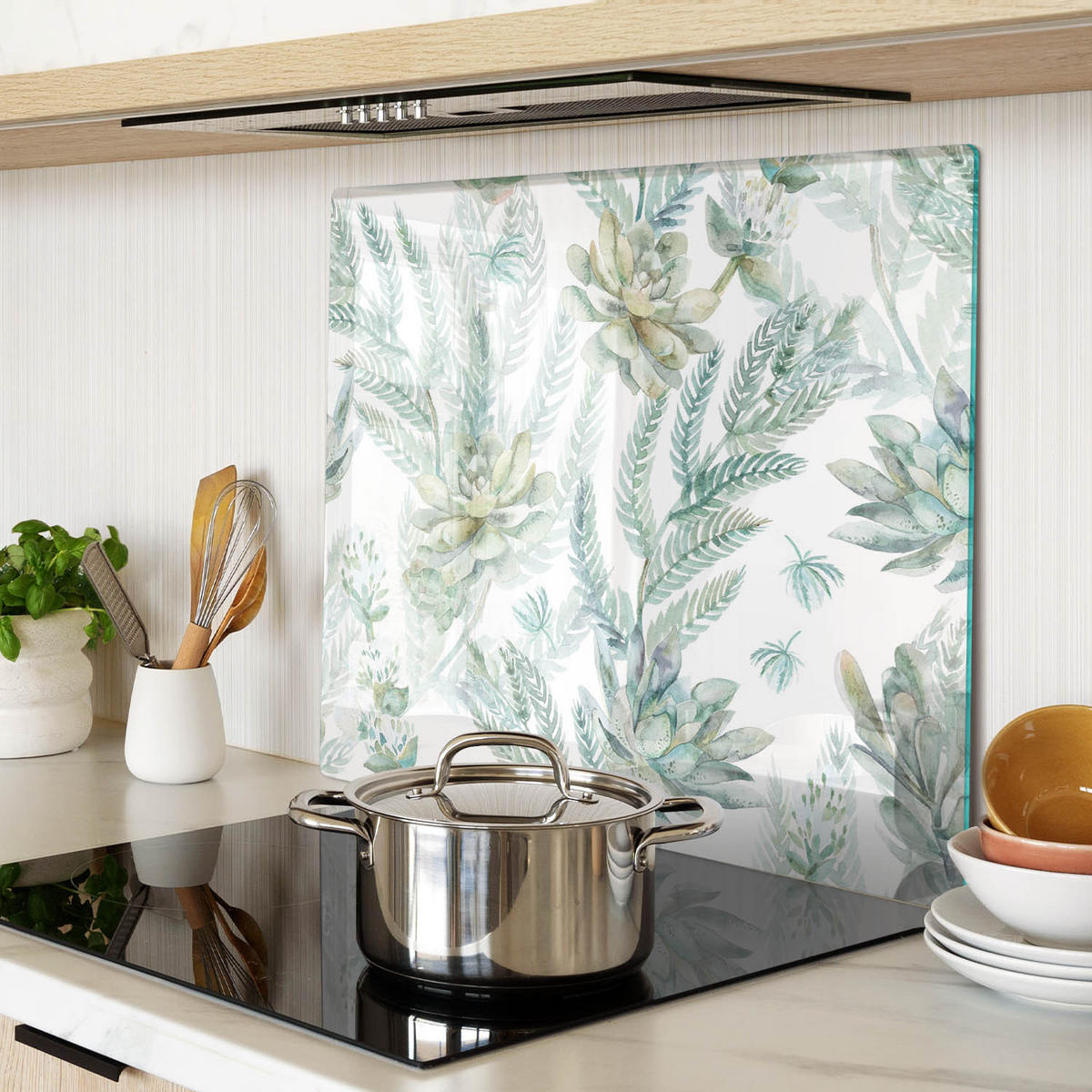 GLASPLATTE 60x52 cm Blüten und Blätter - Grün, Glas (60/0.4/52cm) - TULUP
