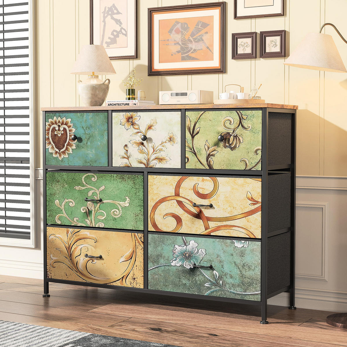 KOMMODE 7 Schubladen Metallrahmen Stauraum multicolor - Multicolor, Holz (30/78/100cm) - Fortuna Lai