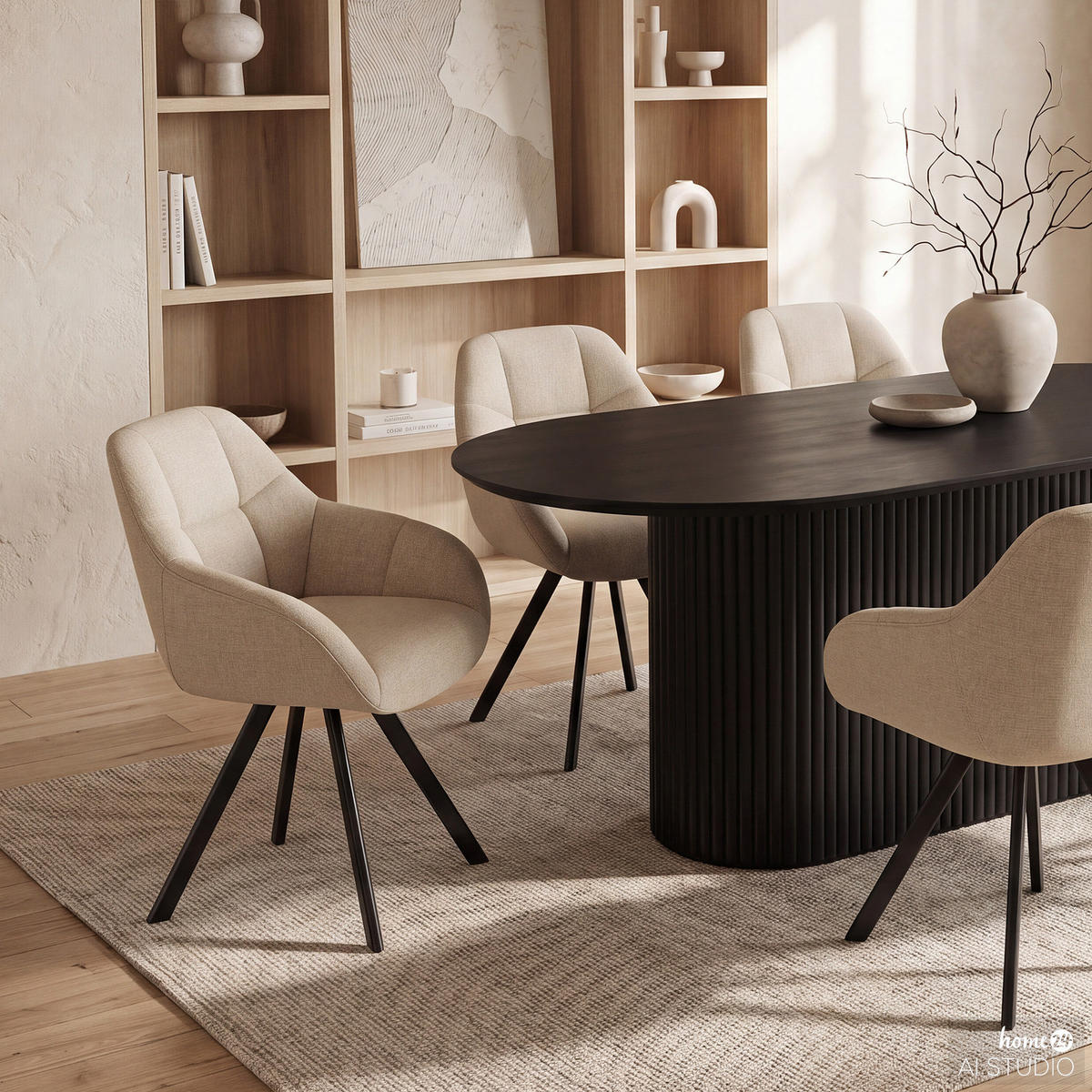 POLSTERSTUHL - 2er-Set - Leinen / Eisen - Creme/Schwarz, Textil/Metall (57/83/65cm) - home24
