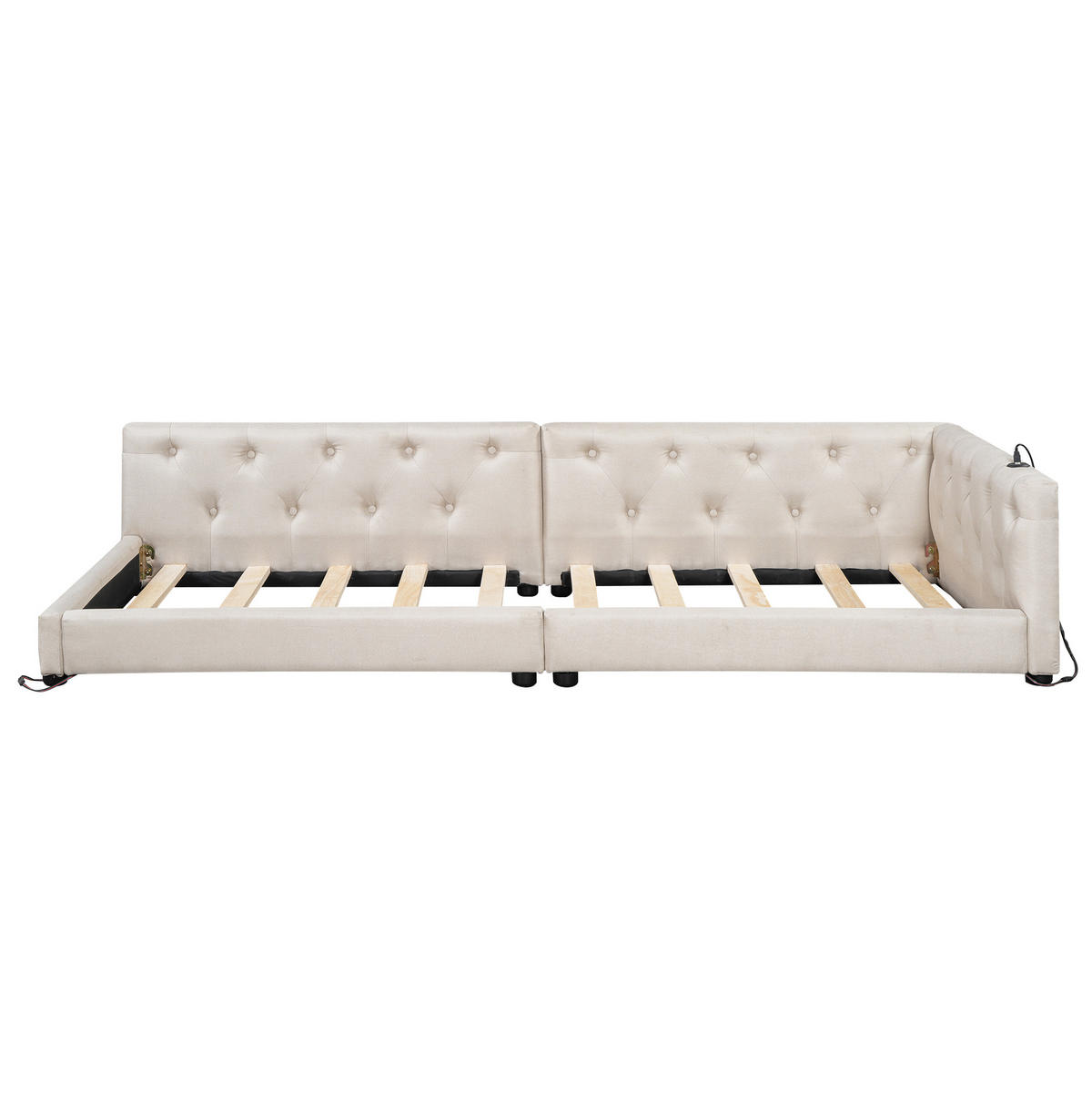 DENNÁ posteľ z ľanu a MDF 90x200 cm béžová s LED osvetlením, USB a USB-C portom - béžová, textil (90/200cm) - Modfu