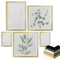 WANDBILDER 5er Set - 50x50 cm & 20x30 cm & 40x60 cm Goldrahmen - Marmorstruktur, pastellfarbene Zweige - Goldfarben, Kunststoff (40/60cm) - ArtPrintCave