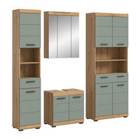 BADKOMBINATION 4tlg. Scout Bad in Artisan Eiche Nachbildung und Salbei Nachbildung B/H/T: 186x191x34 cm - Eiche Artisan, Holz (186/191/34cm)