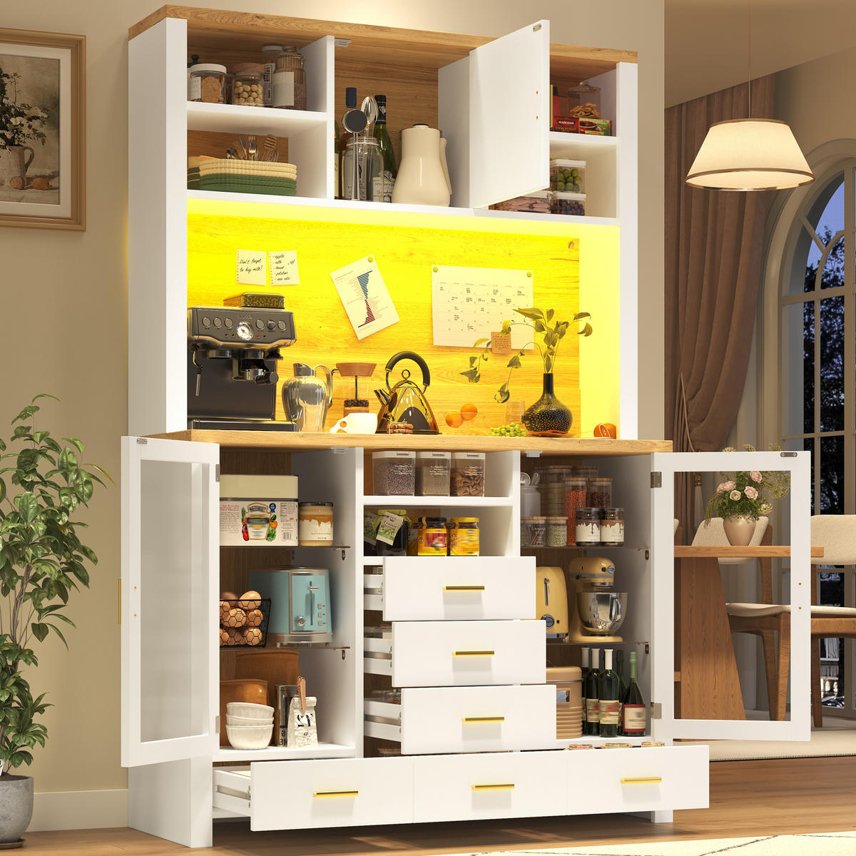 BUFFETSCHRANK 120/40/188 cm Weiß aus MDF mit LED-Lichtleiste - Weiß, Holzwerkstoff (120/188/40cm) - OKWISH