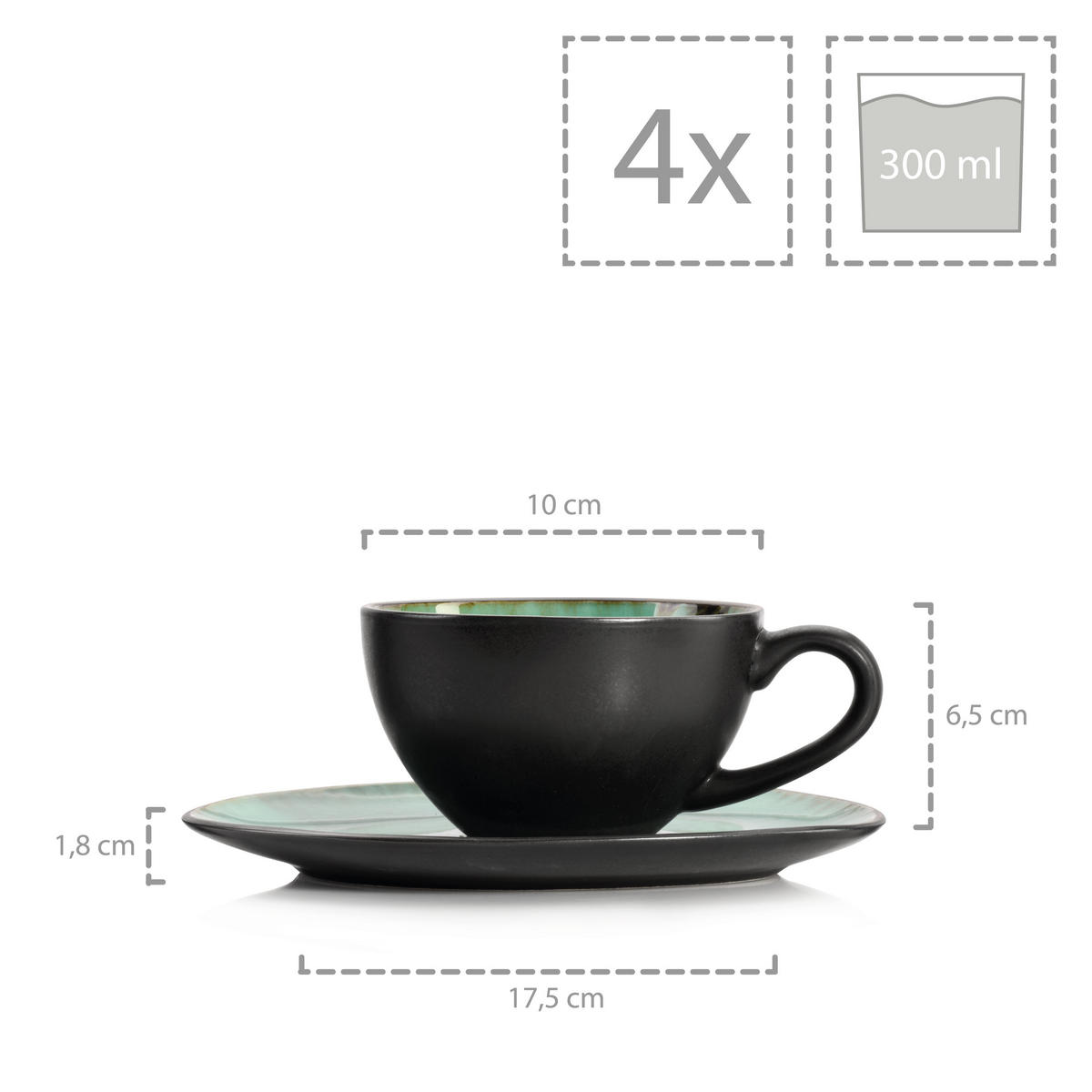 KAFFEESERVICE PALM BEACH - 12 teilig aus Steingut - Grün, Keramik (26/34/24.75cm) - Sänger