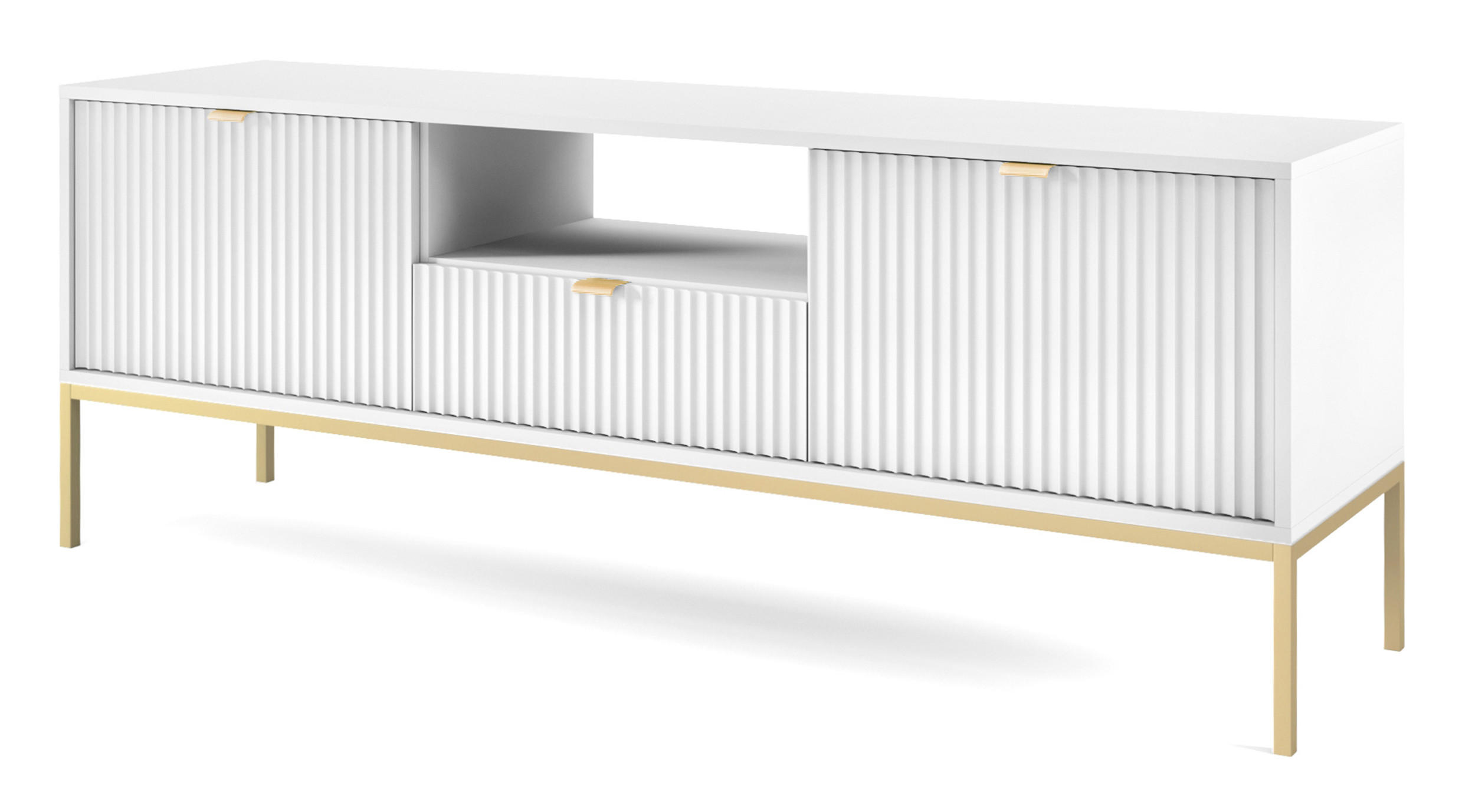 TV-SCHRANK Vellore Weiß mit goldenen Metallbeinen 154 cm - Goldfarben/Weiß, Holzwerkstoff/Metall (154/56/39cm) - Selsey