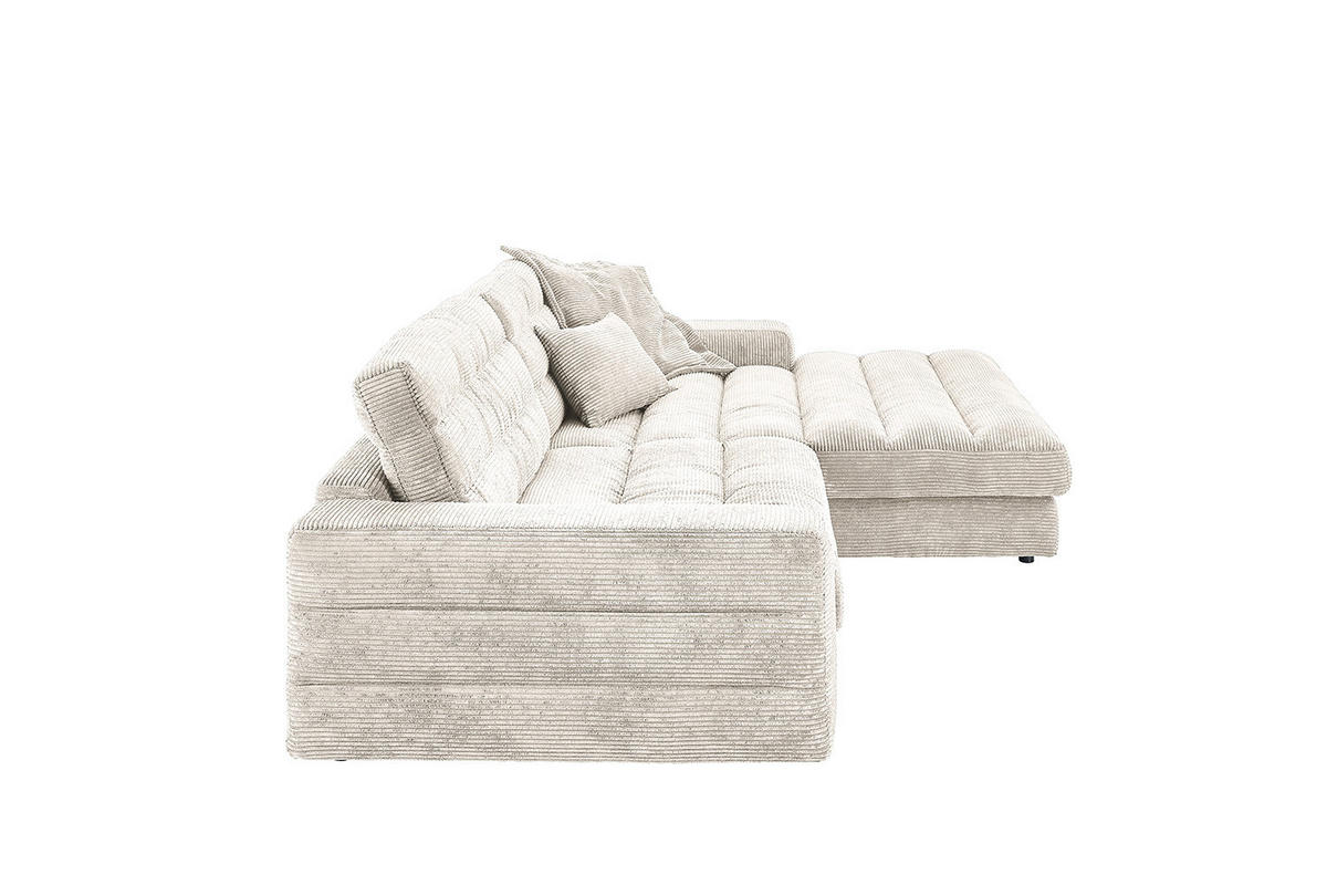 ECKSOFA LANA SOFA Cremeweiß Cord - Creme/Schwarz, Textil (296/205cm) - KAWOLA