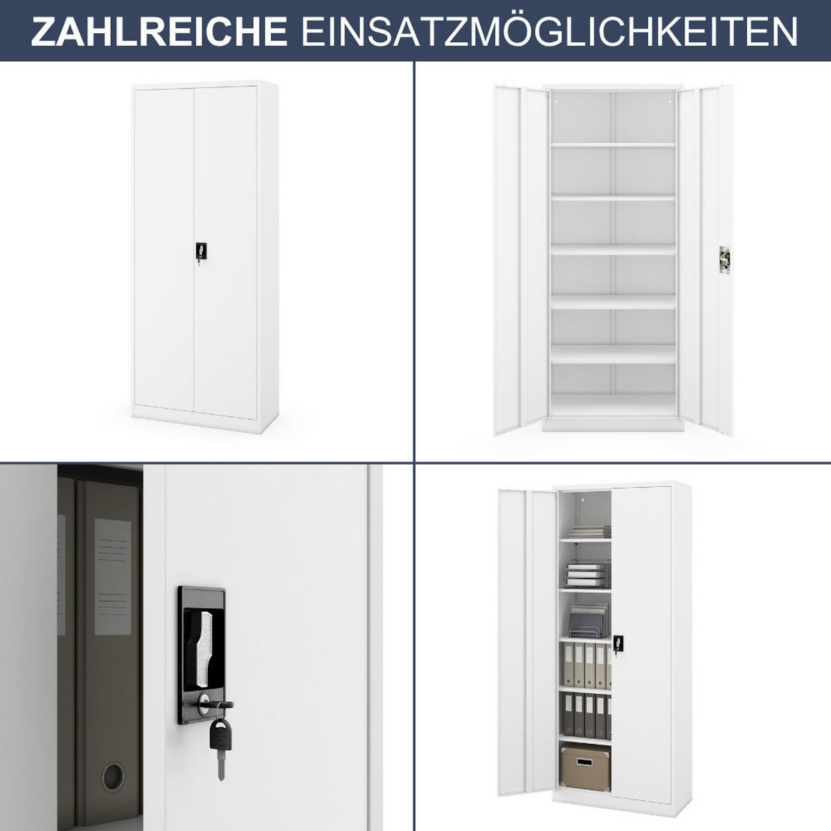 AKTENSCHRANK abschließbar KADO Flügeltüren 220x90x40cm Weiß - Weiß, Metall (90/220/40cm) - DELUKE