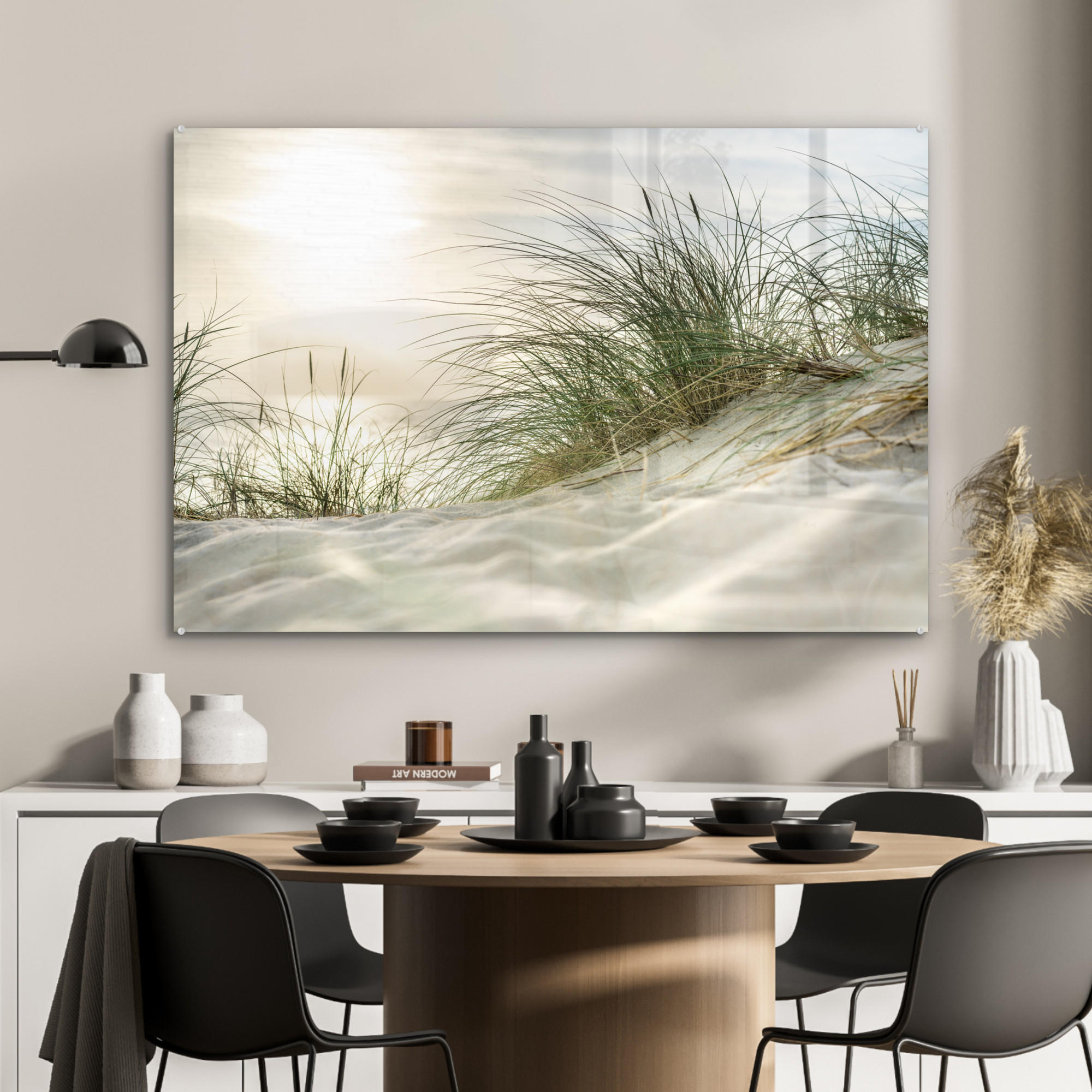 ACRYLGLASBILD Dünen - Strand - Schlewswig-Holstein - Wattenmeer 90x60 cm - Creme, Glas (90/60cm) - MuchoWow