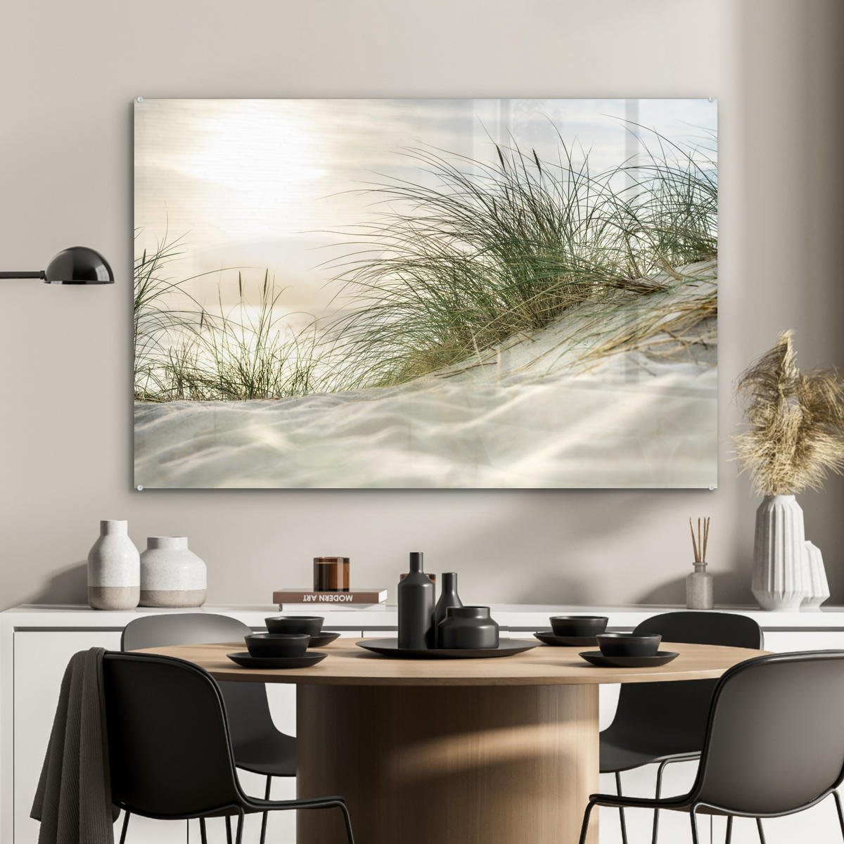 ACRYLGLASBILD Dünen - Strand - Schlewswig-Holstein - Wattenmeer 120x80 cm - Creme, Glas (120/80cm) - MuchoWow