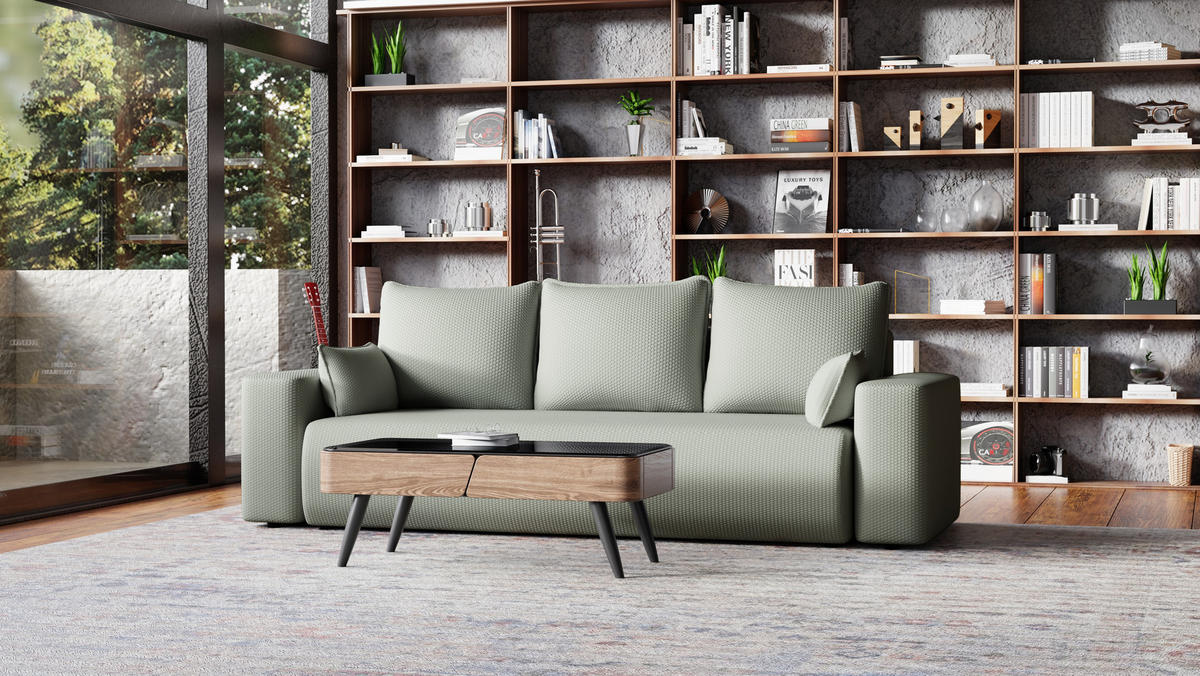 SOFA Bubi mit Bettkasten und Schlaffunktion, Cordstoff - Hellgrau, Holzwerkstoff (242/85/95cm)