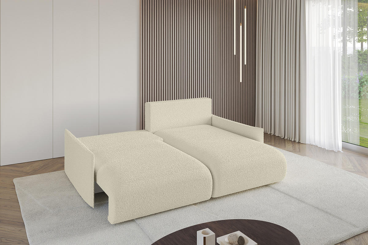 ECKSOFA Ottomane rechts ONESK-L -v1 216x177x72 Beige Bouclé - Creme, Holzwerkstoff/Kunststoff (177/216cm) - ALTDECOR