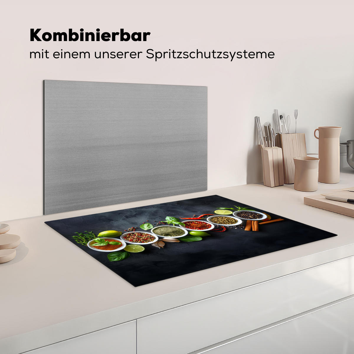 HERDABDECKPLATTE Kräuter - Gewürze - Konkrete Optik - Stilleben Herdabdeckung Induktionsfeld 75x52 cm - Multicolor, Kunststoff (75/52/0.2cm) - MuchoWow