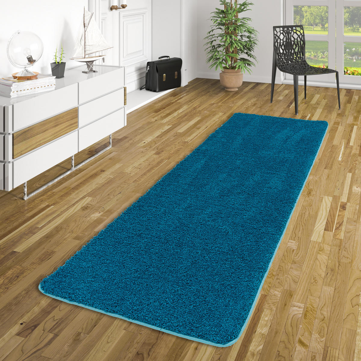 LUXUS HOCHFLOR LANGFLOR LÄUFER TEPPICH MILANO - Petrol, Textil (80/160cm) - Snapstyle