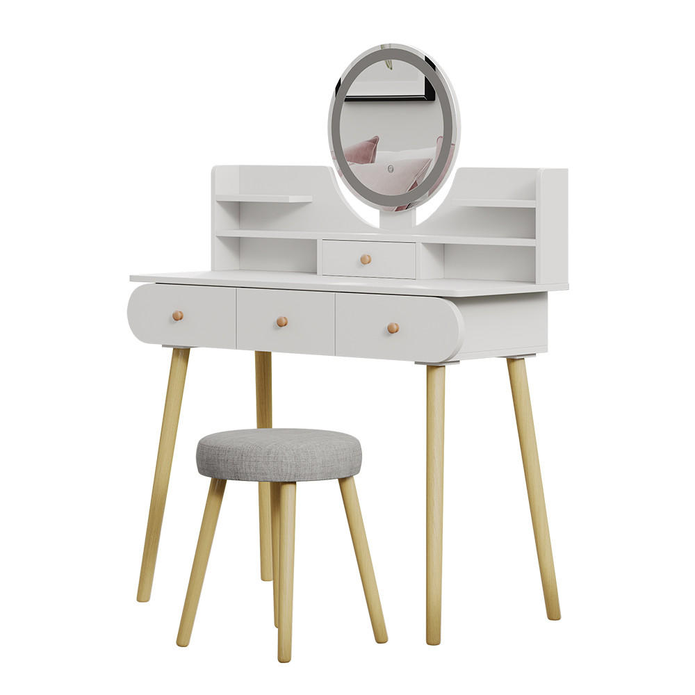 SCHMINKTISCH Edda Weiß 100 cm mit LED-Spiegel und Hocker - Weiß, Holzwerkstoff (100/130/40cm) - Vicco