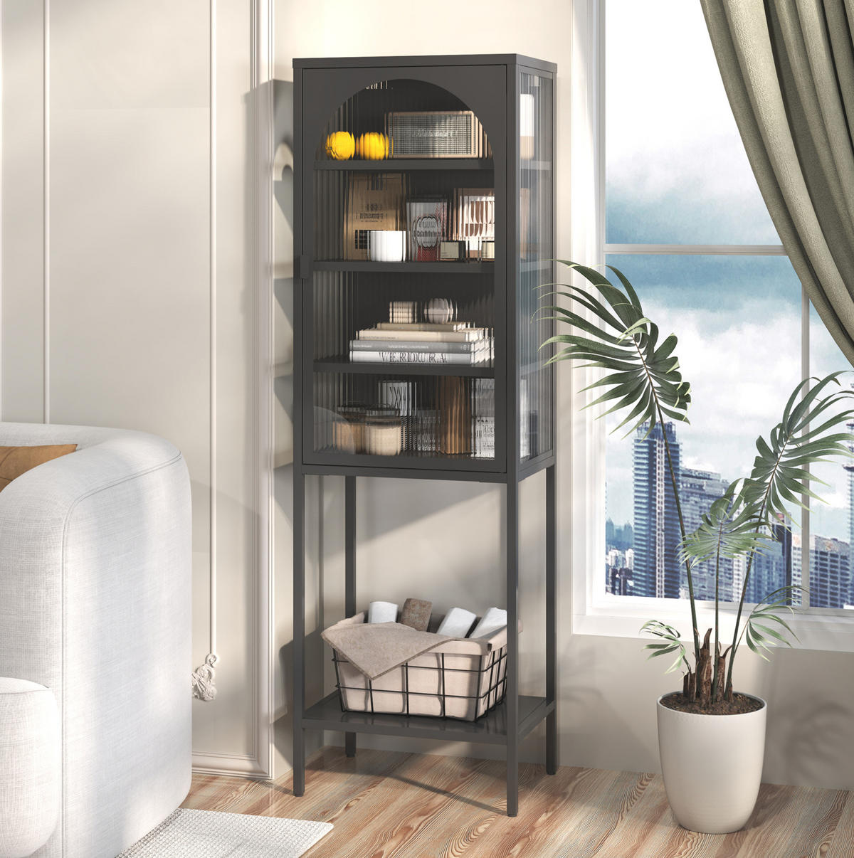VITRINE 50/35/160 cm Schwarz aus Metall und Glas mit verstellbaren Einlegeböden - Schwarz, Glas (35/160/50cm) - OKMYHOME