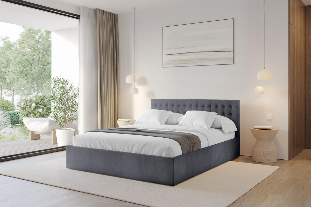POLSTERBETT mit Bettkasten und Lattenrost, Boxbett ohne Matratze - PARI 180x200 Dunkelgrau - Dunkelgrau, Holzwerkstoff/Textil (180/200cm) - ALTDECOR
