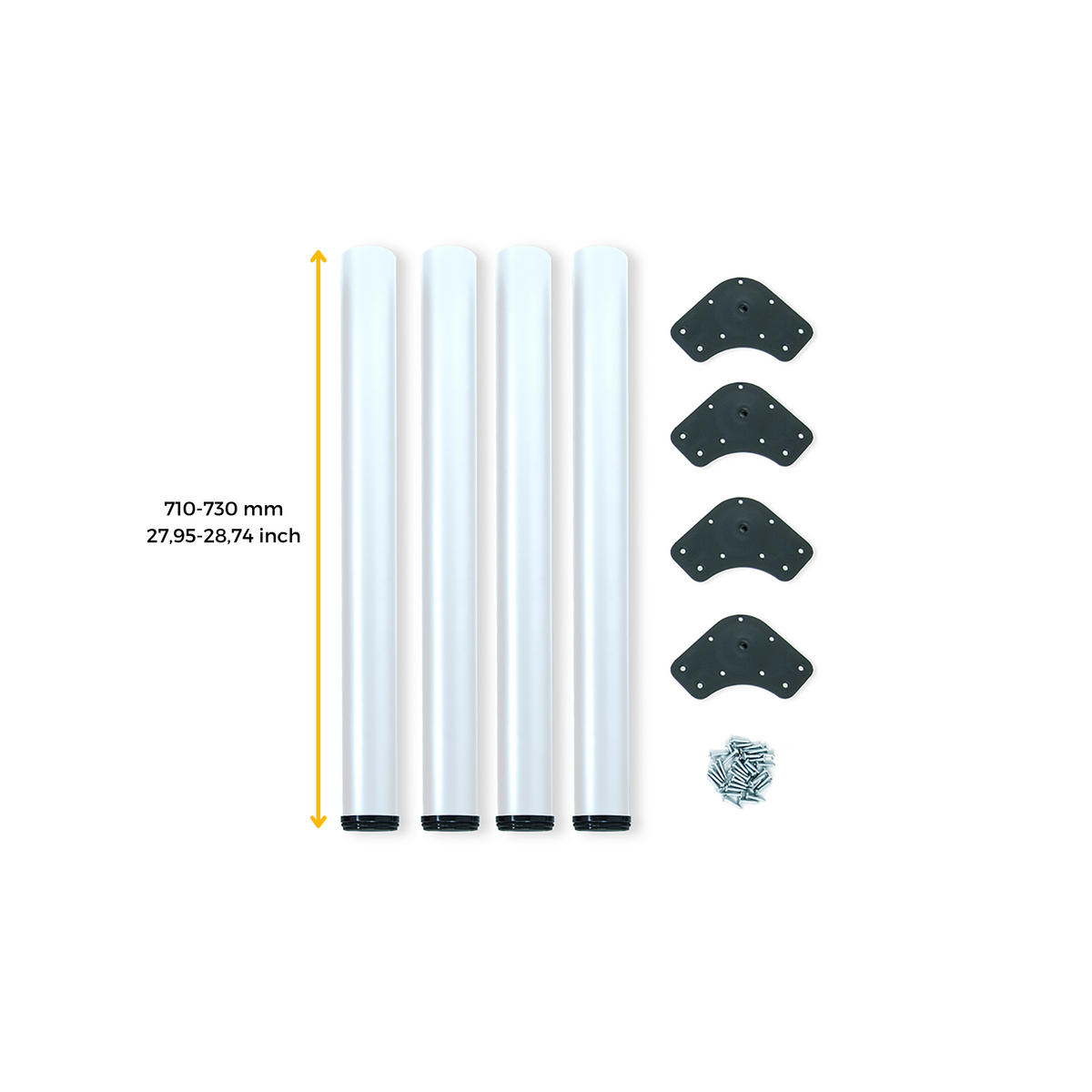 TISCHBEINE, Durchmesser 60mm, H 710mm, Stahl, Weiß lackiert 4er-set - Weiß, Metall (14.2/73/14.2cm) - EMUCA