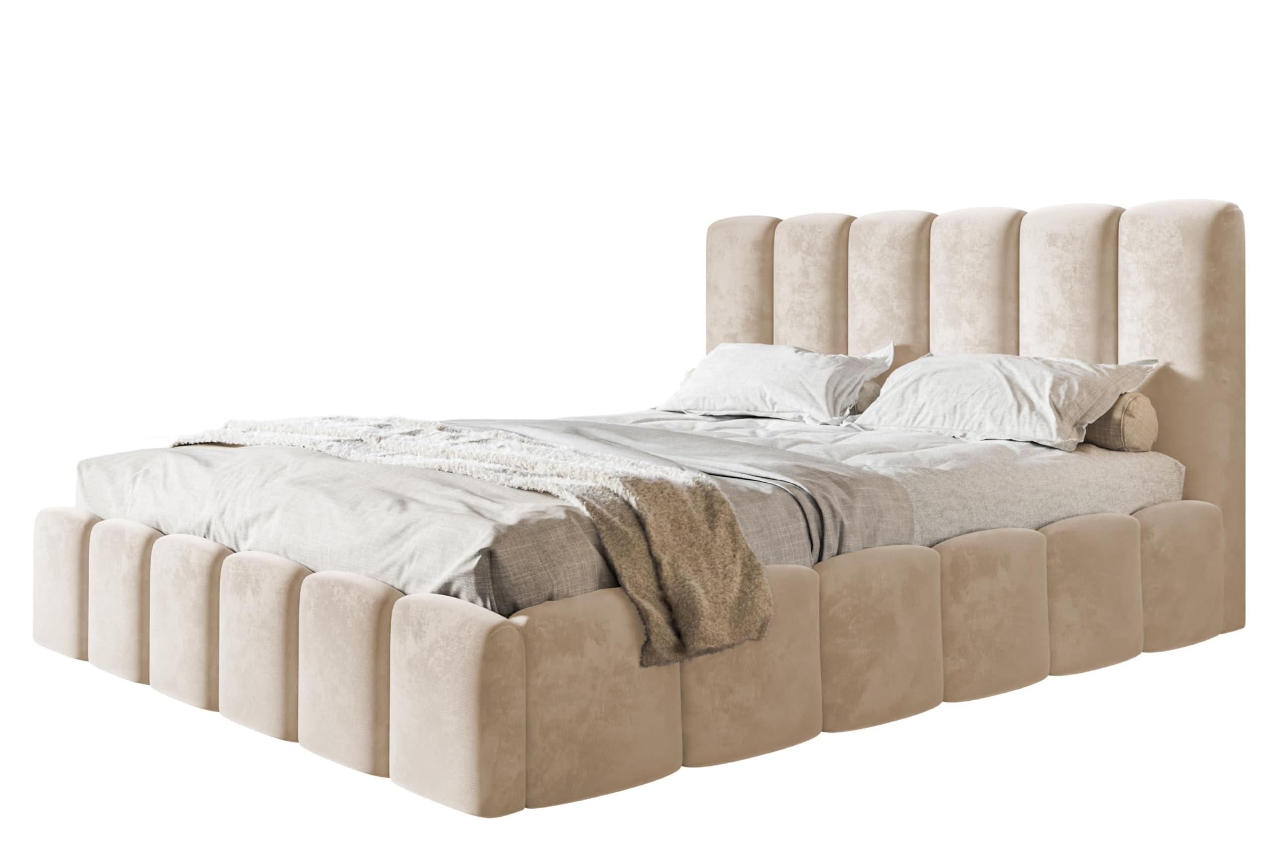 BETT 90x200 - Polsterbett mit Bettkasten und Holzrahmen - Modern Betten - Amor-Samtstoff - Kollektion Lucy - Beige - Beige, Holz/Textil (90/200cm) - Alpi-Möbel