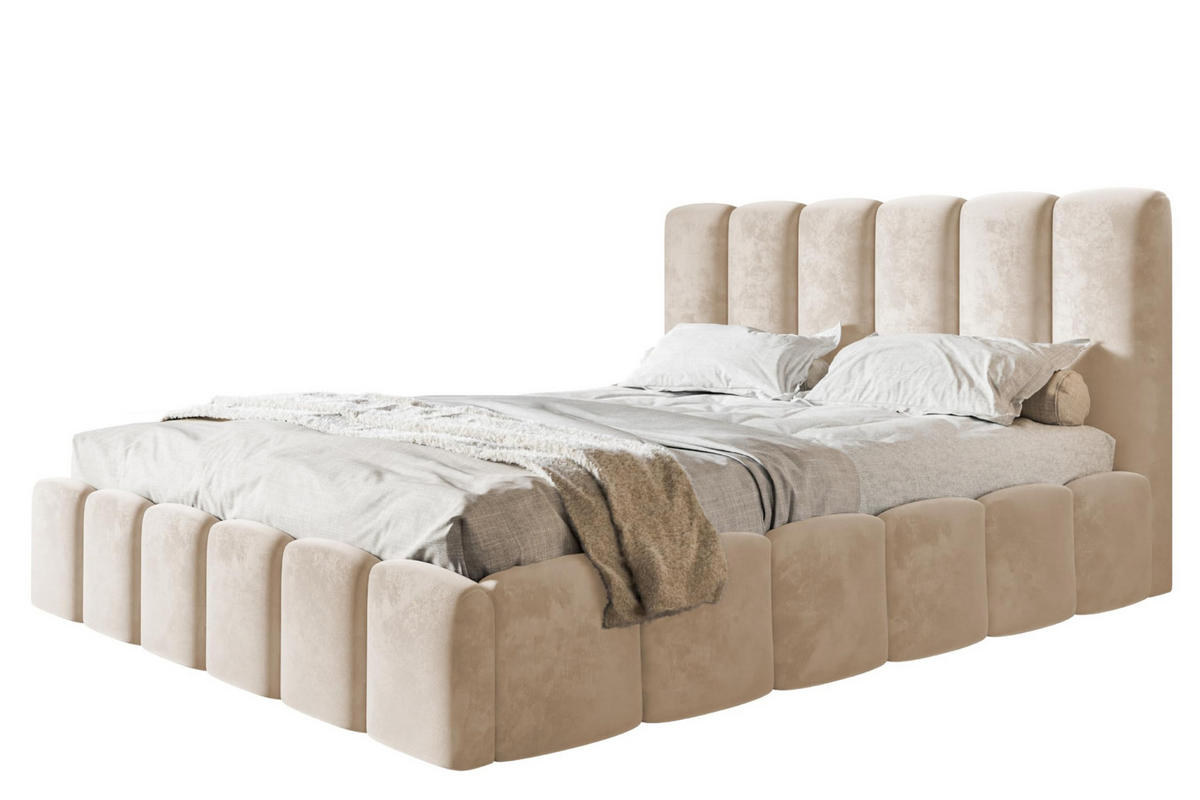 BETT 90x200 - Polsterbett mit Bettkasten und Holzrahmen - Modern Betten - Amor-Samtstoff - Kollektion Lucy - Beige - Beige, Holz/Textil (90/200cm) - Alpi-Möbel