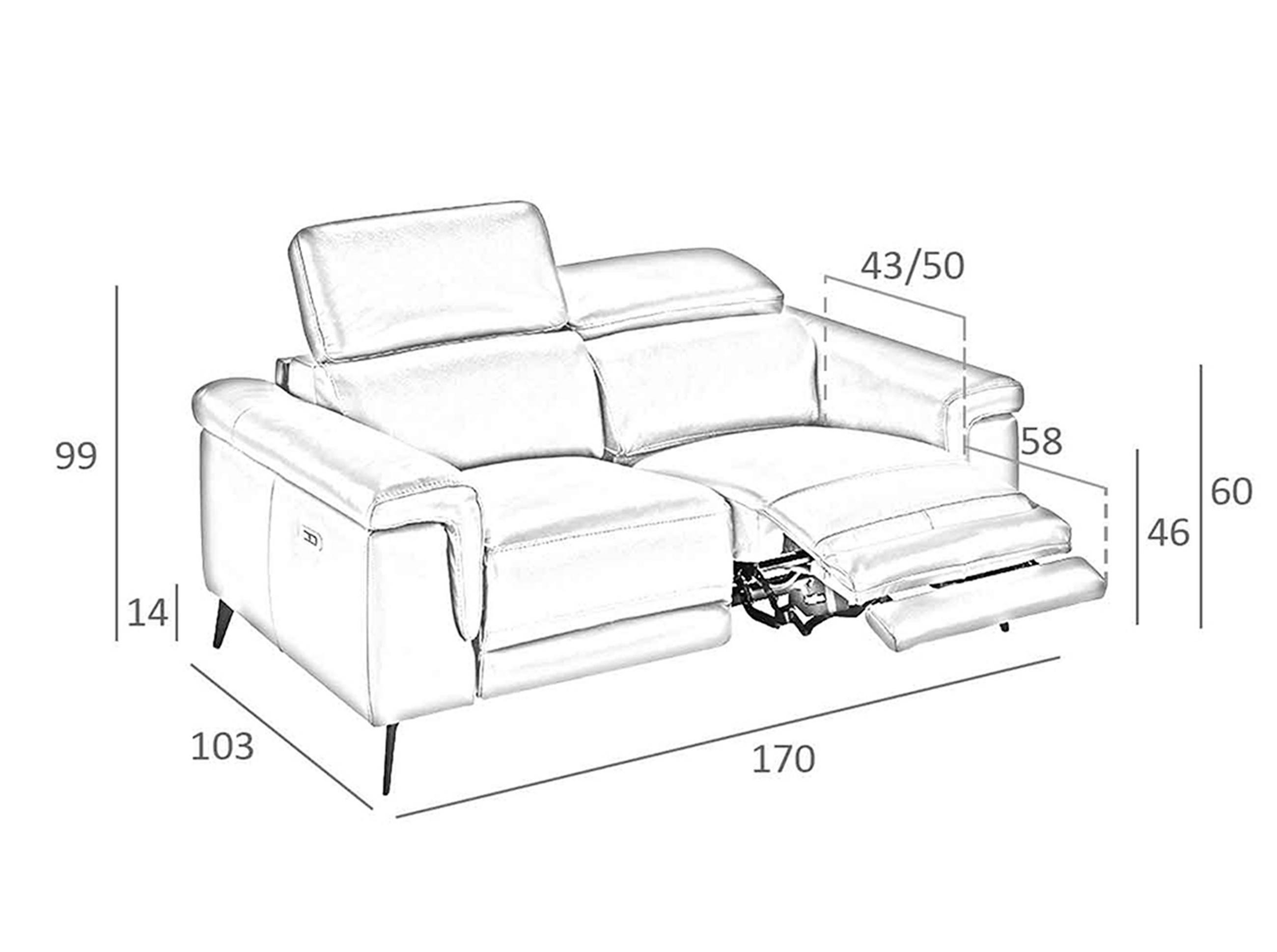 SOFA 2-SITZER Cognacbraun Schwarz 170/103/99 cm - Schwarz/Braun, Leder (170/99/103cm) - ANGEL CERDA