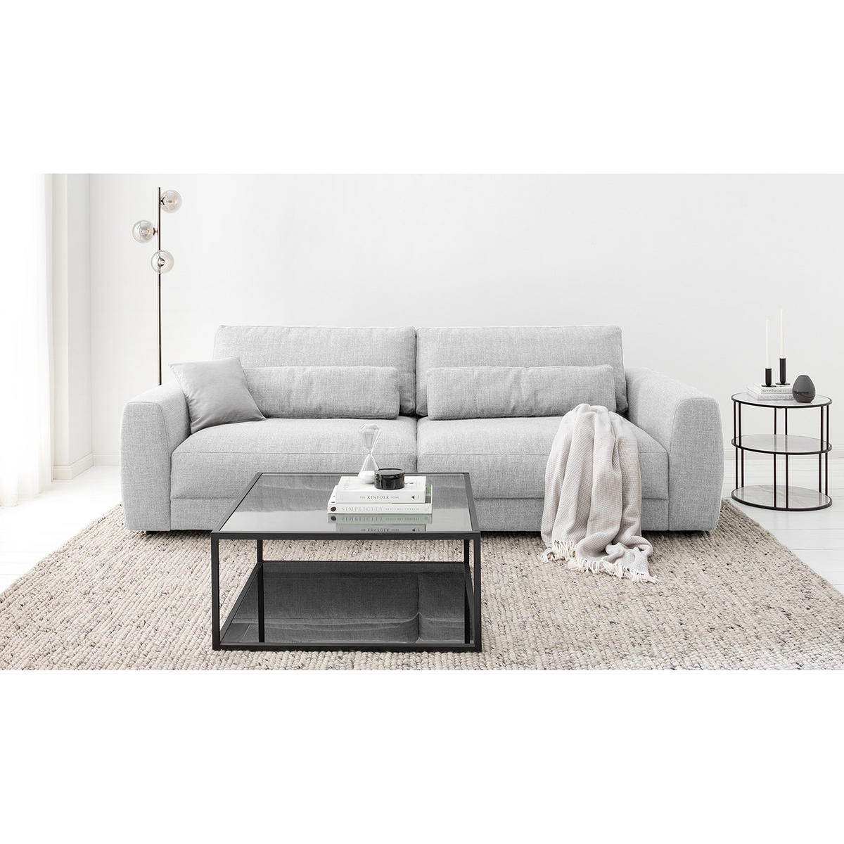 3-SITZER SOFA - Hellgrau/Schwarz, Kunststoff/Textil (252/80/117cm) - home24