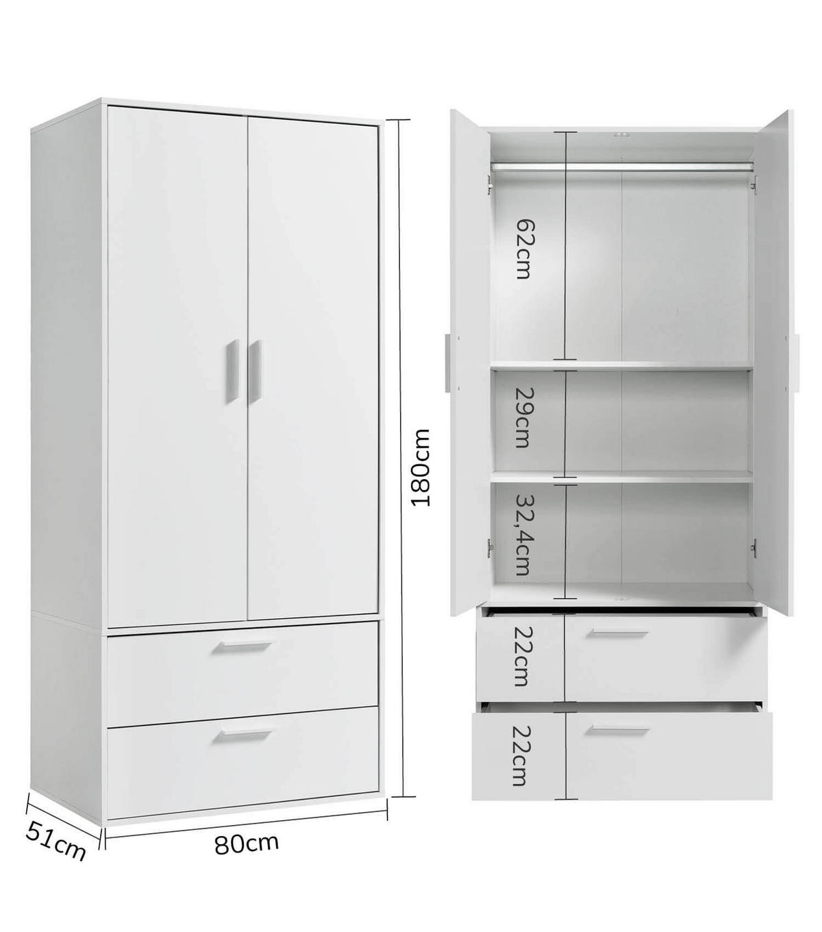 KLEIDERSCHRANK Der Kleiderheld - Weiß, Holzwerkstoff (80/180/51cm) - Mokebo