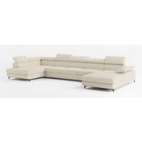 WOHNLANDSCHAFT MONTIVA Creme Boucle-Stoff mit Schlaffunktion - Creme, Holz (410/89/190cm) - MASSENO