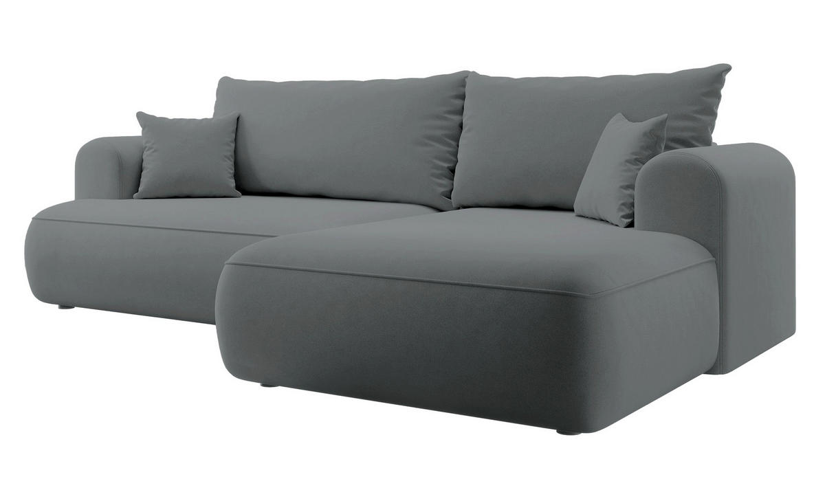 ECKSOFA Ovo Dunkelgrau Velours - Dunkelgrau/Schwarz, Kunststoff/Textil (260/165cm) - Selsey