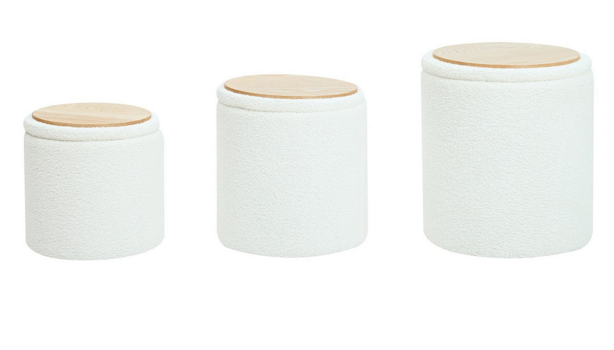POUF Wolle Weiß 3er Set - Weiß, Textil (37/42/37cm) - Nordlys