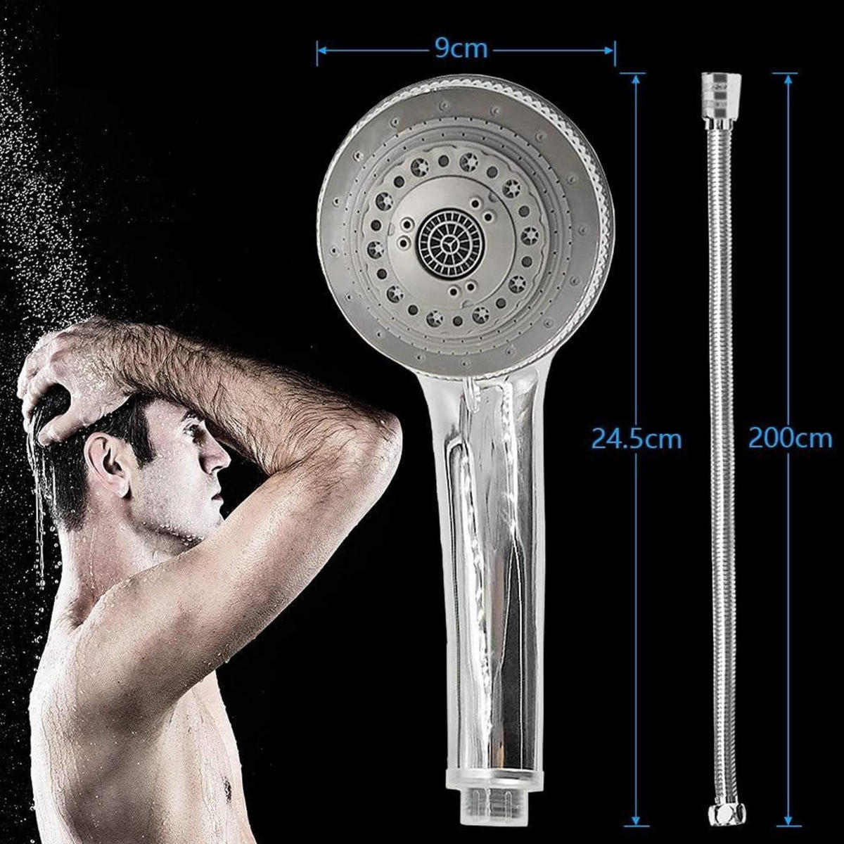 HANDBRAUSE-SET 7 Modi 200 cm Schlauch - Silberfarben, Kunststoff (9/12.7/24cm)