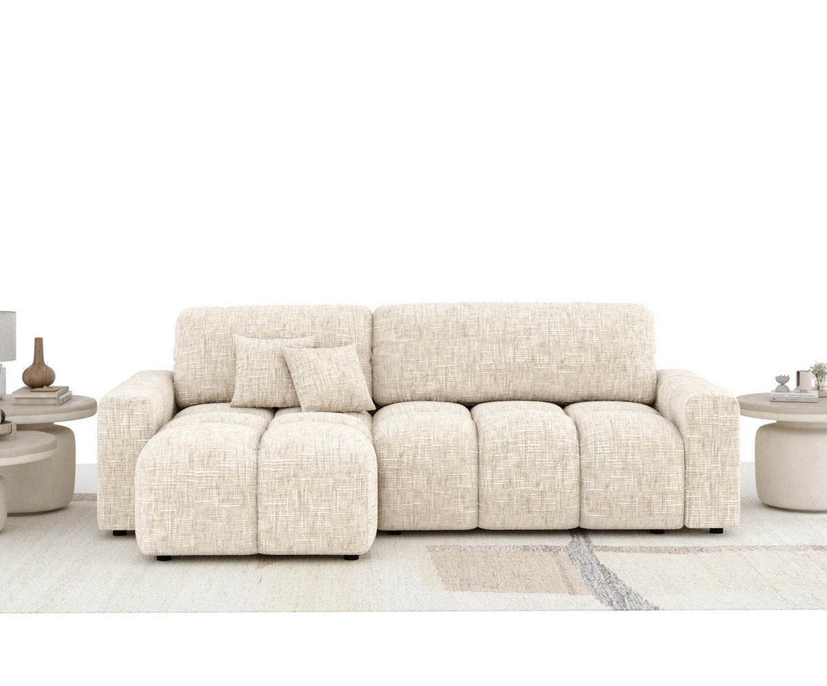 ECKSOFA MIT SCHLAFFUNKTION Ucci Creme Webstoff - Creme/Schwarz, Holz/Holzwerkstoff (233/142cm) - Maison de Reve