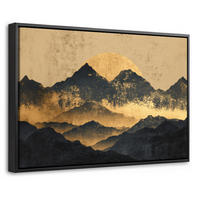 LEINWAND Bilder mit Rahmen - Goldene Berge bei Mondschein - 60x40 - Goldfarben, Textil (60/40cm) - MuchoWow