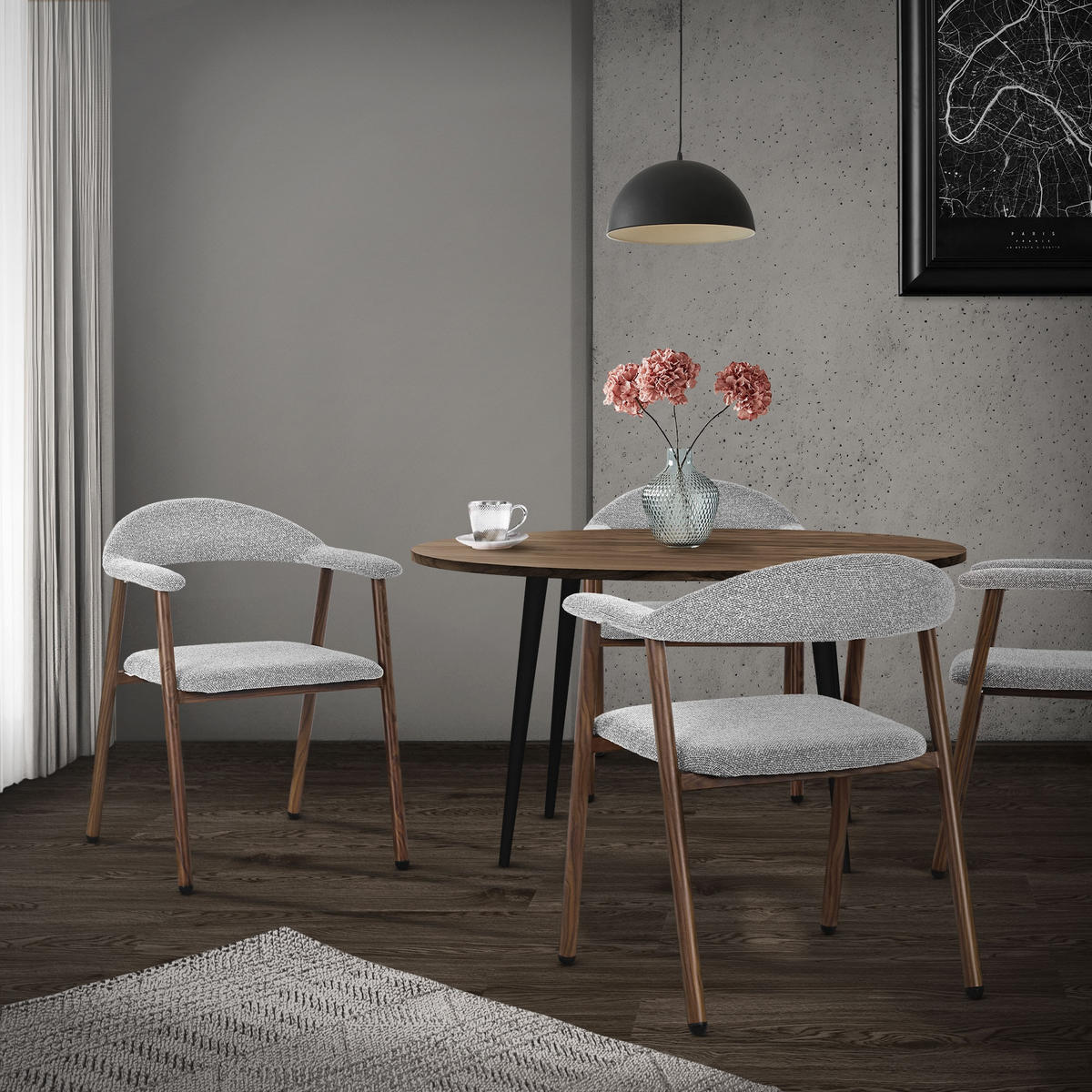 JÍDELNÍ ŽIDLE, sada 2 ks, šedé s proplétaným vzorem a ocelovou konstrukcí v imitaci dřeva - šedá/hnědá, kov/textil (59/78/61cm) - ML-DESIGN