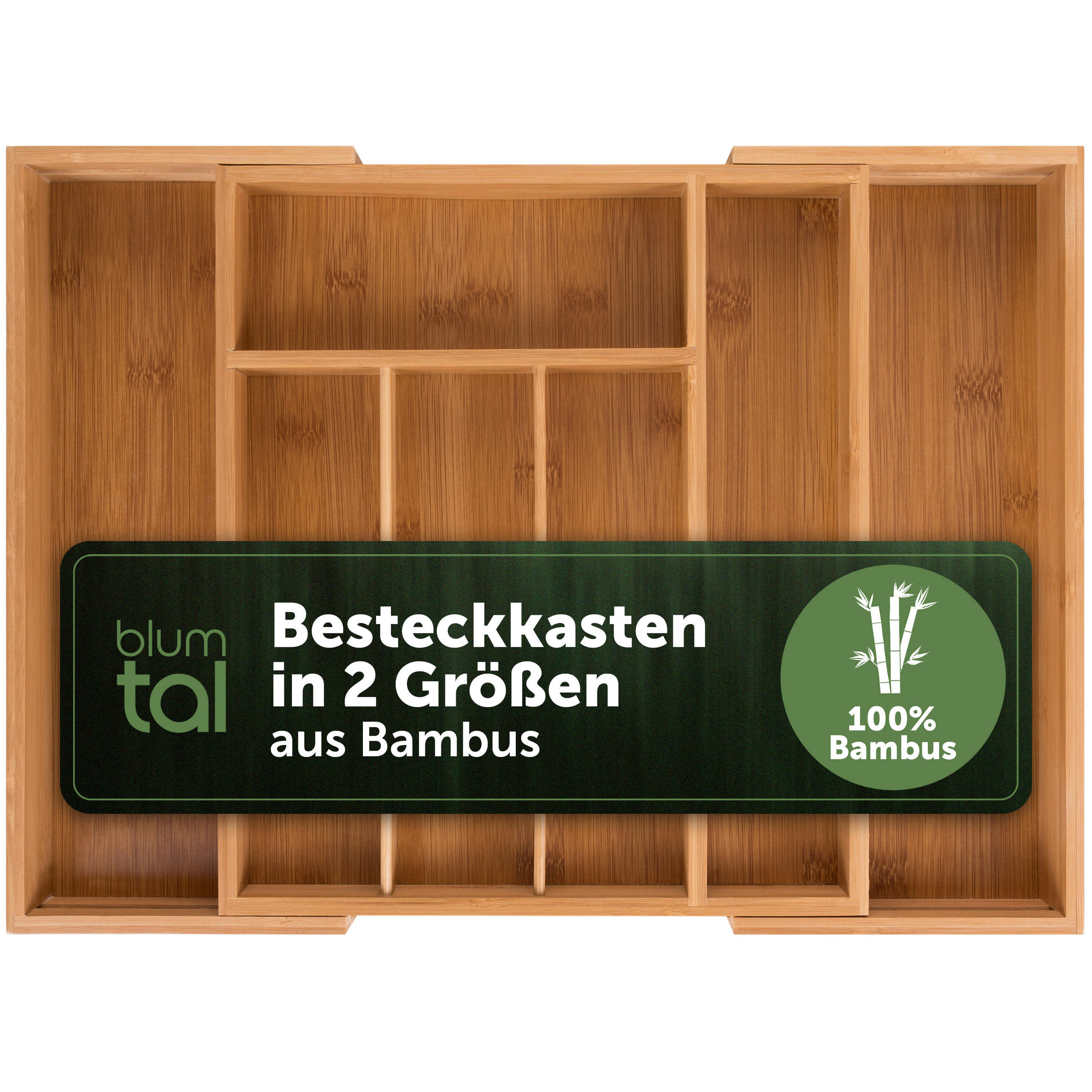 BESTECKKASTEN größenverstellbar 5 - 7 Fächer Bambus - Eichefarben, Holz (29/5/33cm) - Blumtal