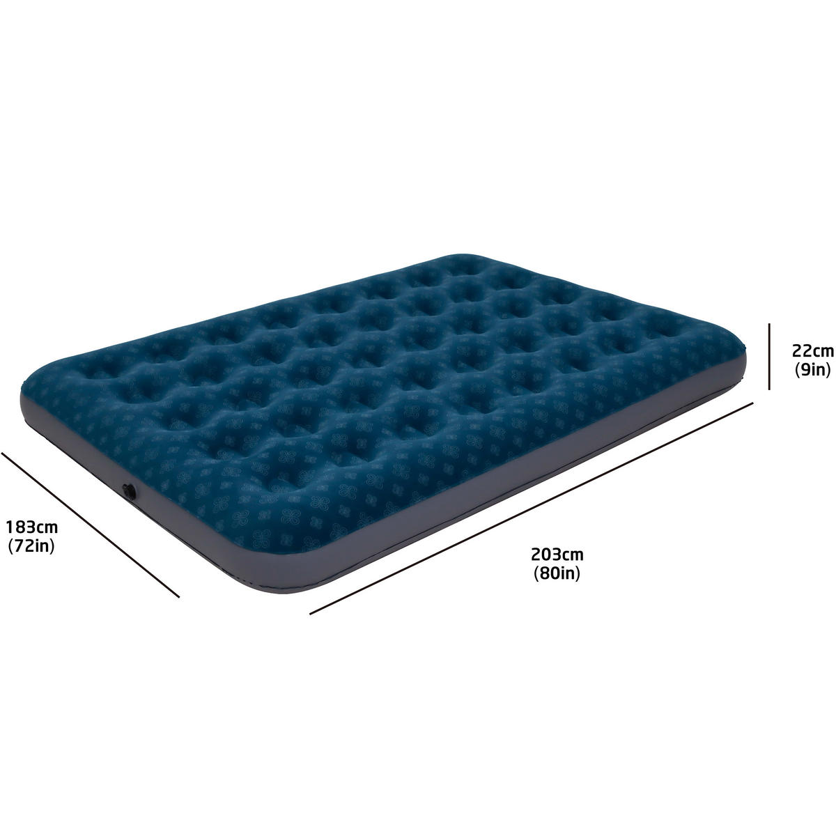 LUFTBETT Luftmatratze Camping 2 Personen 203x183x22cm aufblasbar ohne Pumpe - Blau/Grau, Kunststoff (183/203cm) - Avenli