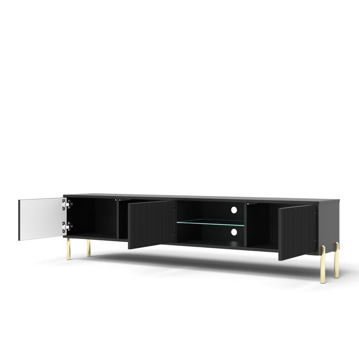 TV-SCHRANK Noxy 175x47x31,6 cm - Lowboard mit Stauraum - Tv Ständer aus Laminierter Spanplatte - Schwarz - Schwarz, Holzwerkstoff (180/55/40cm) - Chilly