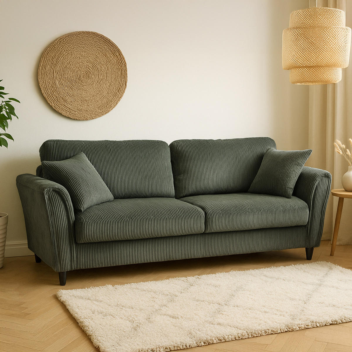 SOFA lucerne grün 4-sitzer cord - Grün, Holz (212/87/78cm) - Concept Usine
