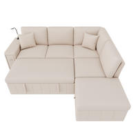 SCHLAFSOFA mit Schlaffunktion, USB, Type-C, Beige, 213/184/88 cm - Beige, Textil (213/88/184cm) - EVRYAE