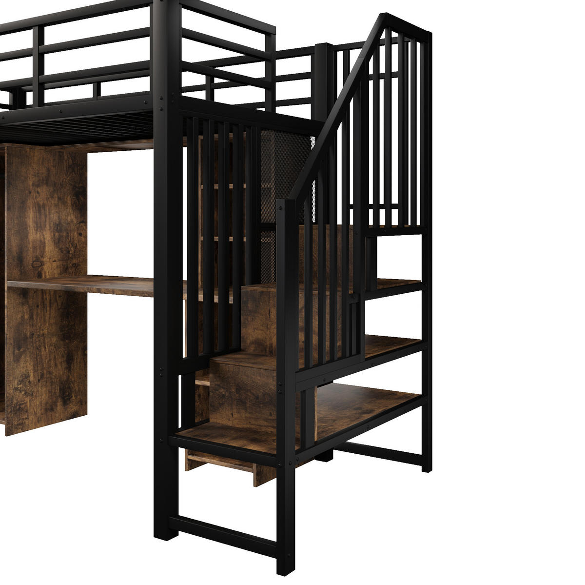 HOCHBETT 90/200 cm, Schwarz mit Kleiderschrank, Schreibtisch und Stauraum - Schwarz, Metall (90/200cm) - MIVRAY