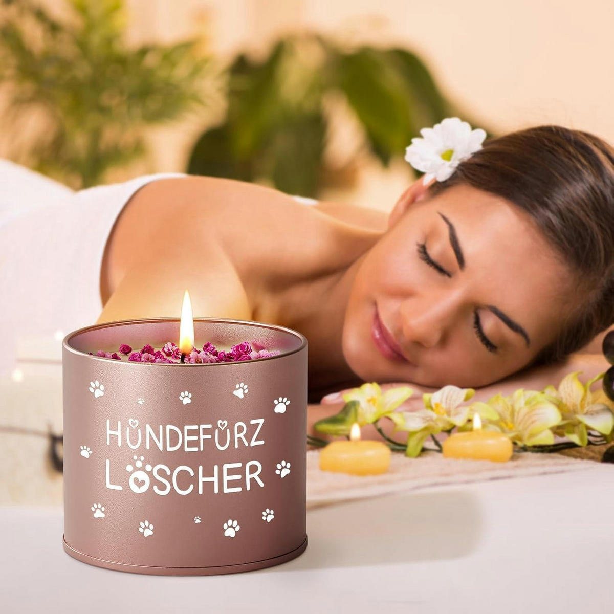 DUFTKERZE im Glas mit Spruch 9OZ - Rosa, Paraffin (7.5cm)