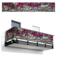 BALKON-SICHTSCHUTZ Bougainvillea - Steinmauer - Rosa - Magenta, Kunststoff (500/90cm) - MuchoWow