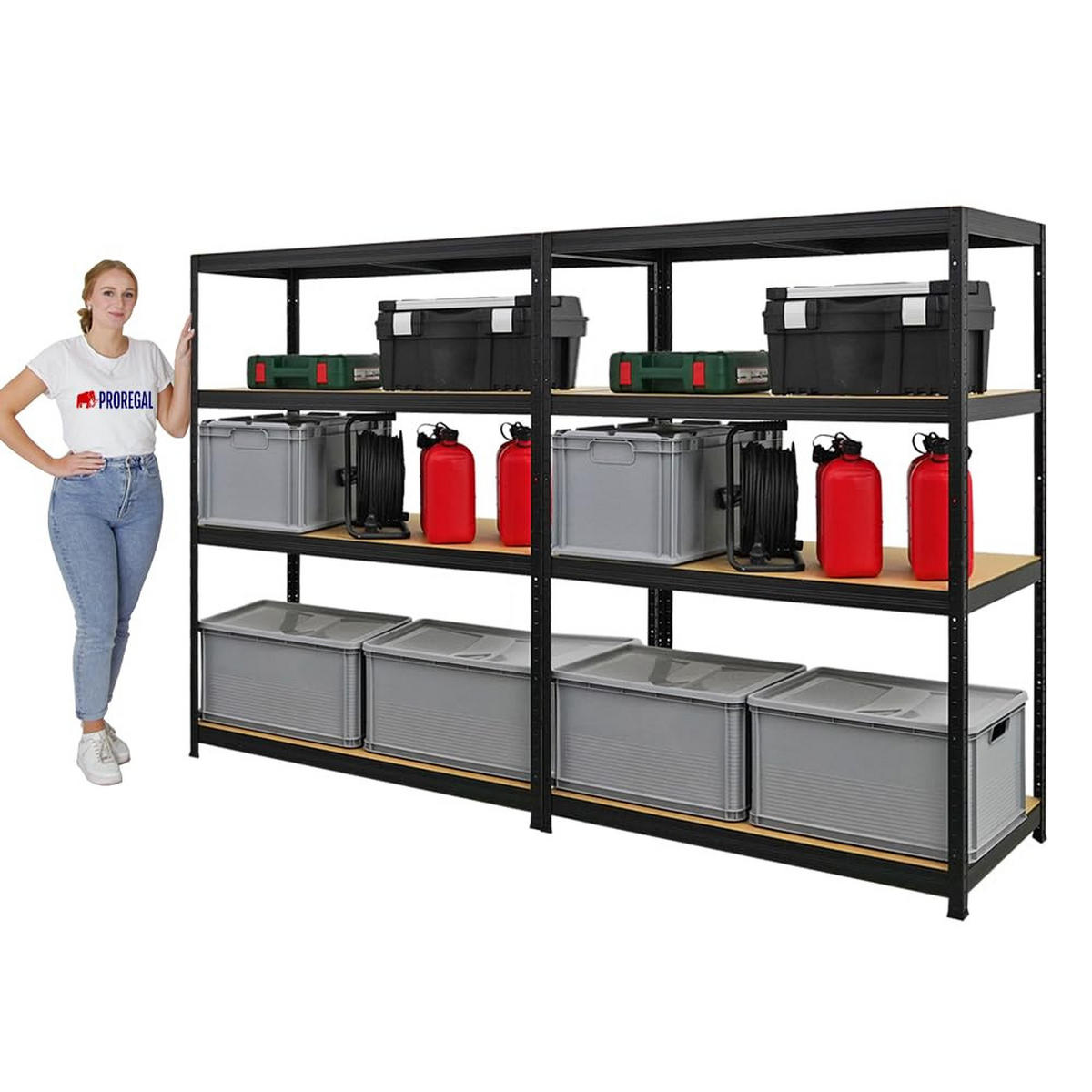SCHWERLASTREGAL Big Elephant 2er-Set mit 2x 160x120x60 cm Fachlast 200 kg Schwarz - Schwarz, Metall (240/160/60cm) - PROREGAL