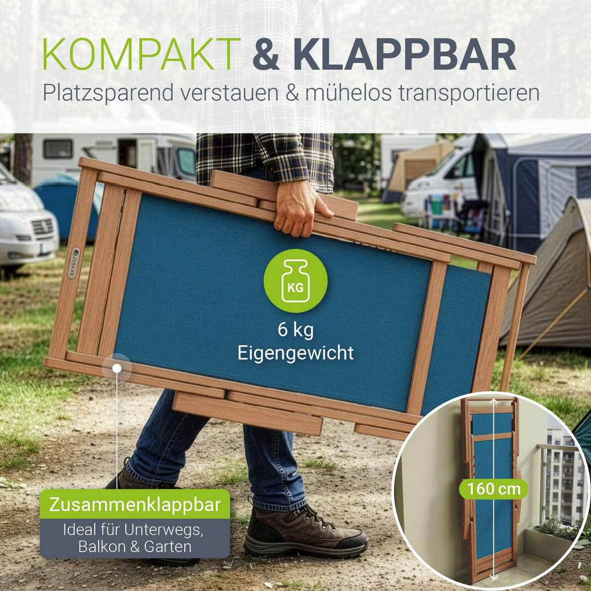SONNENLIEGE Tavira Akazie petrol klappbar 2er-Set - Petrol, Holz (60/110/110cm) - Juskys