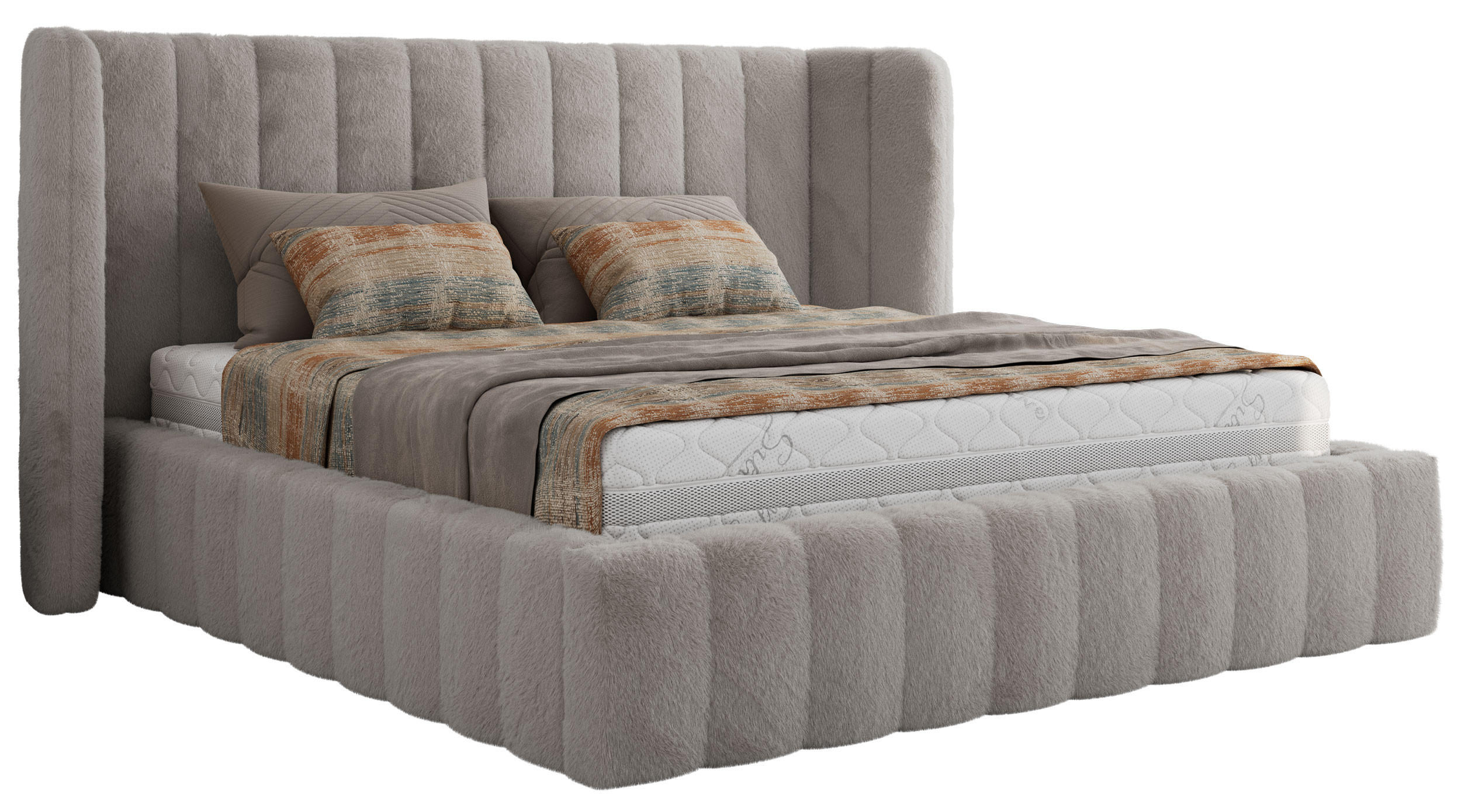 POLSTERBETT GOLETTA CLASSIC 140/200 - Hellgrau Plüsch - Multipocket-Matratze - Hellgrau, Textil (140/200cm) - MKS