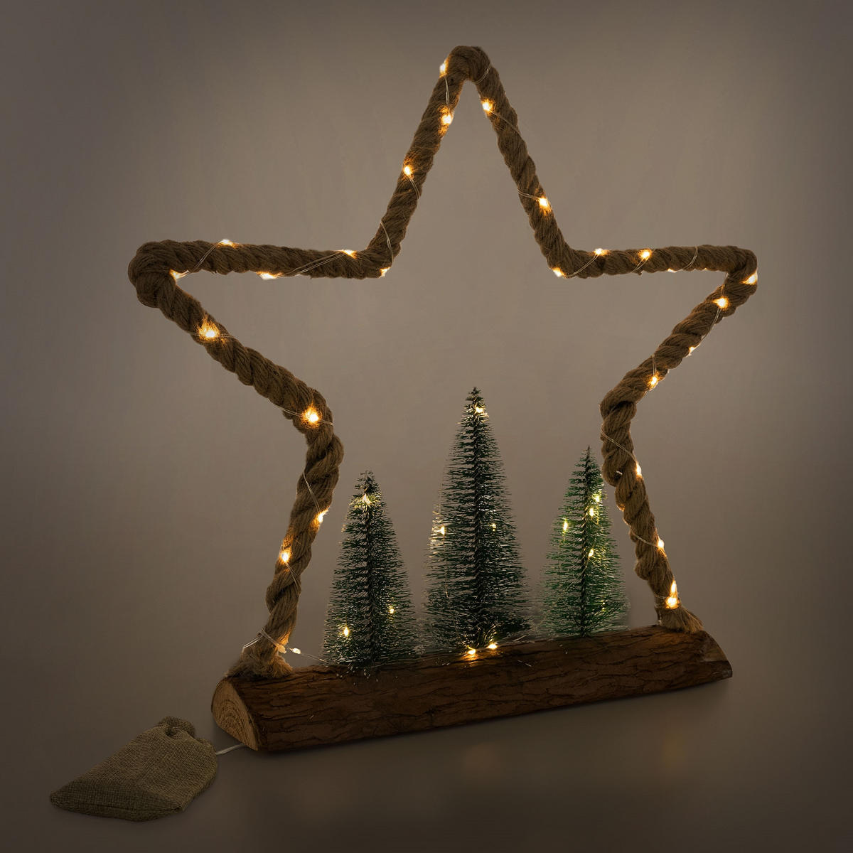 WEIHNACHT JUTE STERN - Braun, Holz (45/45/9.5cm) - ECD-Germany