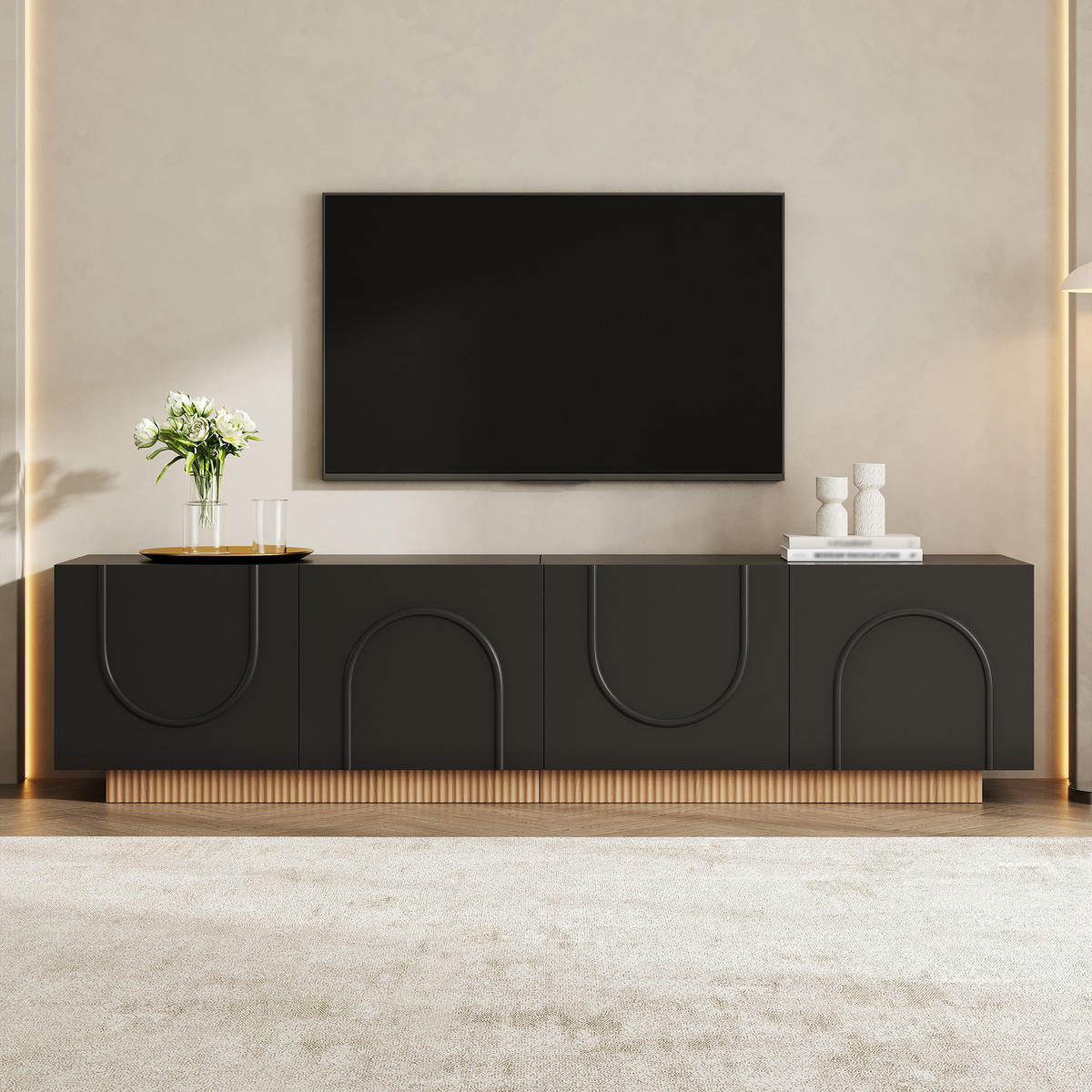 TV-SCHRANK 170/36/42 cm Schwarz mit 4 Türen - Schwarz, Holzwerkstoff (170/42/36cm) - Oxeza
