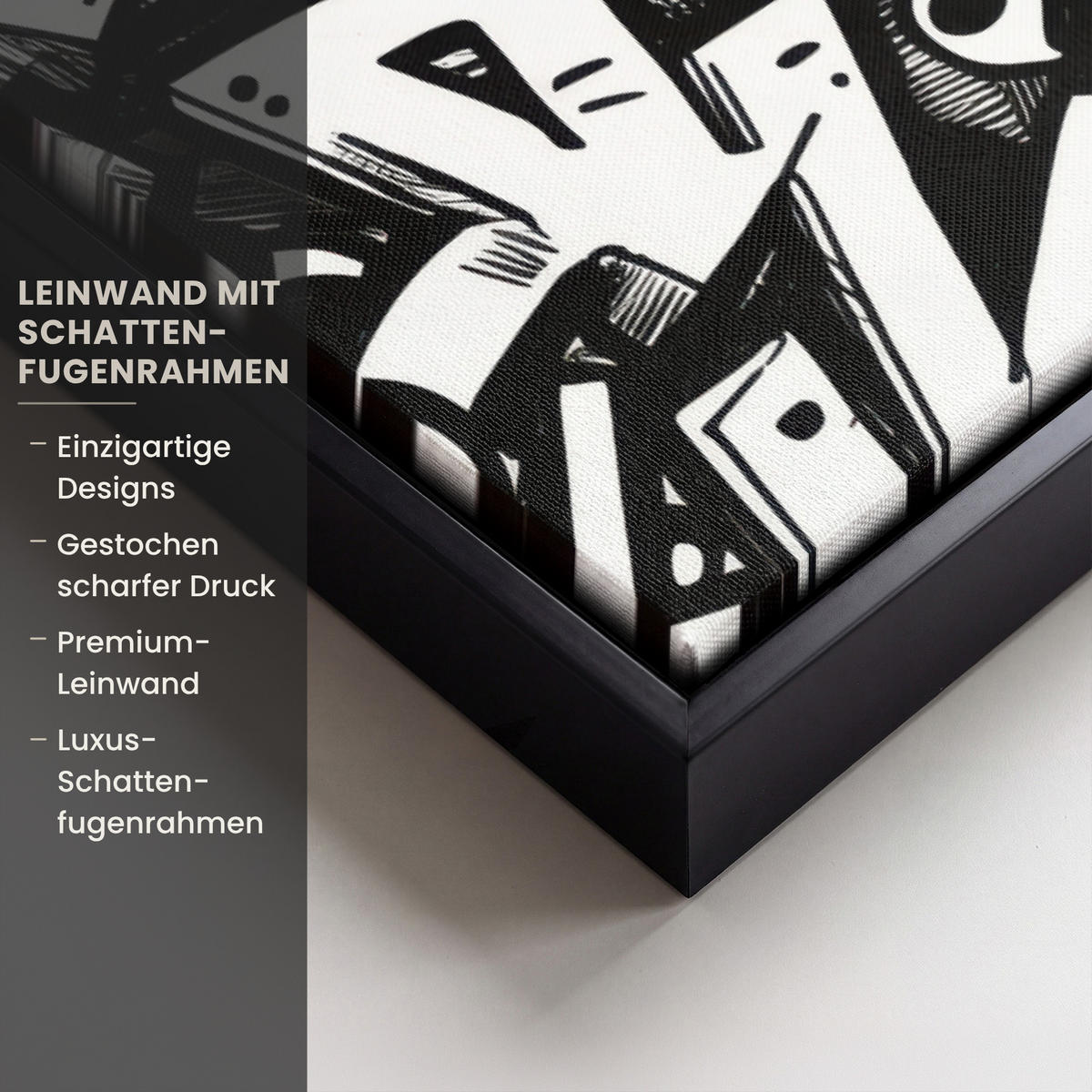 LEINWAND Bilder mit Rahmen - Formen - Buchstaben - Graffiti - Schwarz - 40x60 - Schwarz, Textil (40/60cm) - MuchoWow