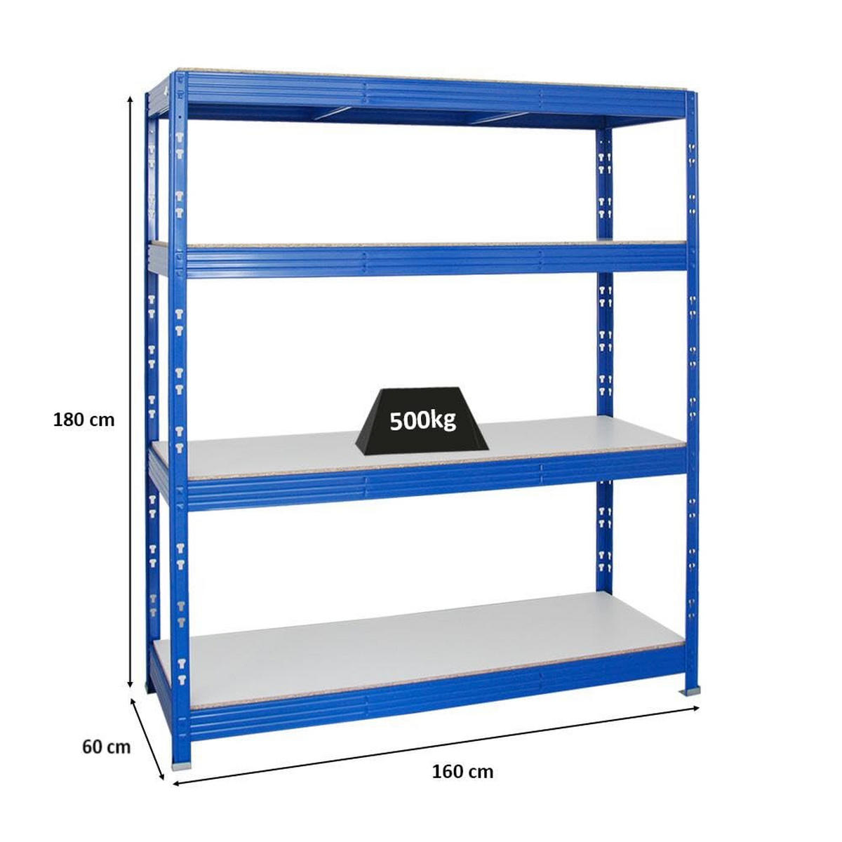 SCHWERLASTREGAL Rhino 180x160x60 cm 4 Melamin-Ebenen 16mm Fachlast 500 kg Blau - Blau/Weiß, Metall (160/180/60cm) - PROREGAL