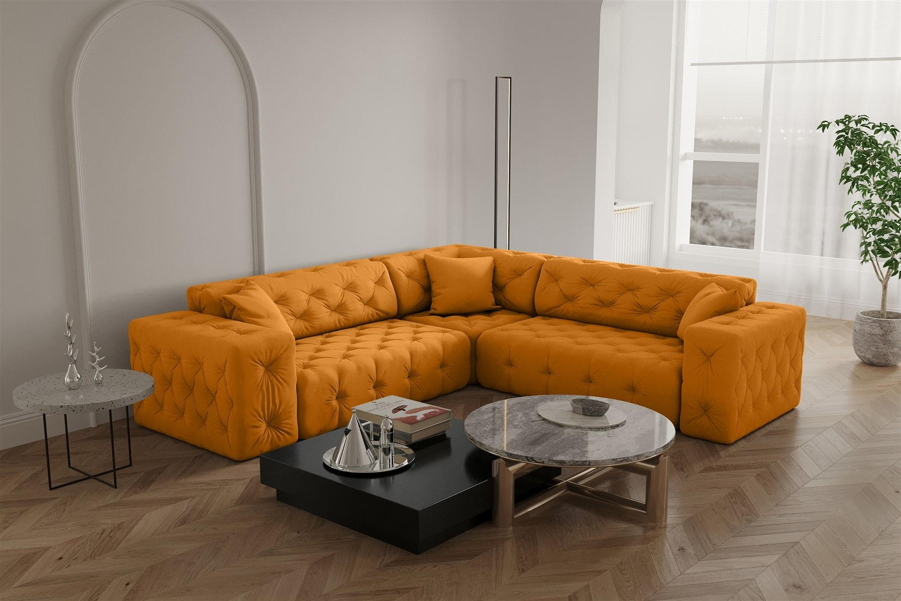 ECKSOFA Chantal - Gelb, Holzwerkstoff/Textil (246/246cm) - Fun Möbel