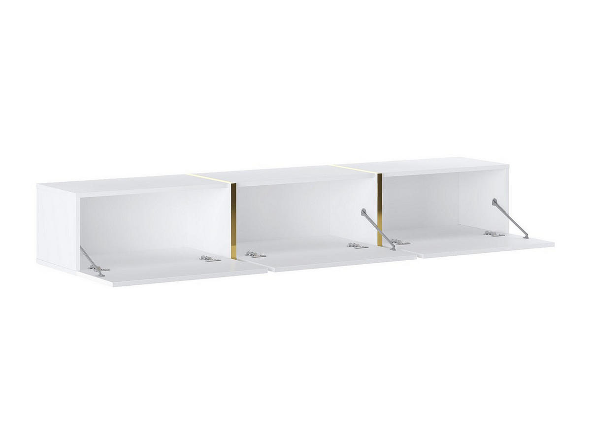TV-HÄNGESCHRANK - 179.9 cmcm x 34.6 cmcm - Holz, Platte - Weiß, Goldfarben - MARZIALO - Weiß, Holz (179.9/27.7/34.6cm) - Vente-Unique